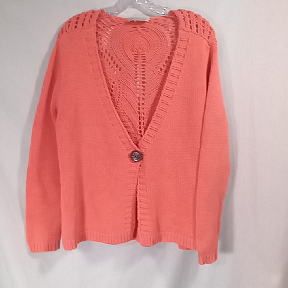 Soft Surroundings Coral Crochet Knitted Cardigan Size M